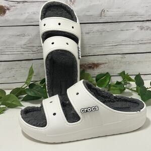 Crocs Men's Classic Cozzzy Sandals White Faux Fur Lined Size 12 Men Slides Shoes